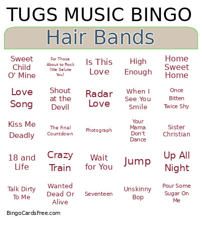 Hair Bands Bingo Card