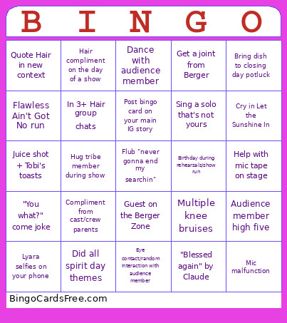 Hair Bingo Card