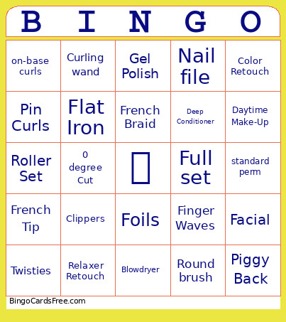 Hair Contest Bingo Card