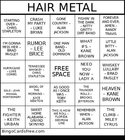 HAIR METAL Bingo Card
