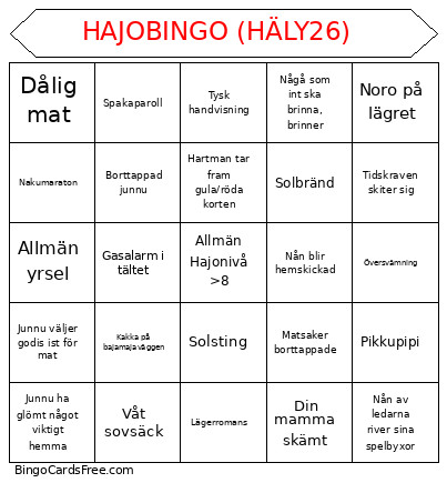 HAJO (HÄLY26) Bingo Card