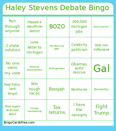 Haley Stevens Debate Bingo Card