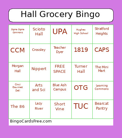 Hall Grocery Bingo Card