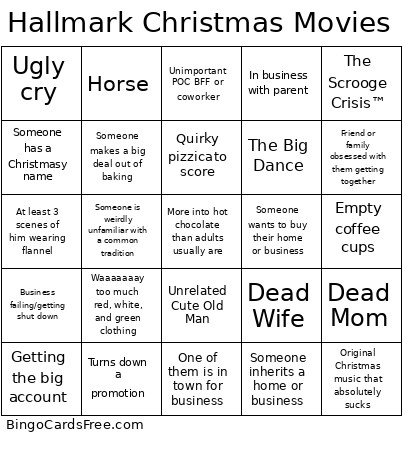 Hallmark Christmas Movies Bingo Card