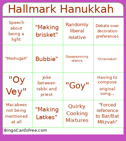 Hallmark Hanukkah Bingo Card