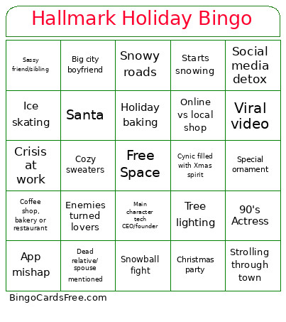 Hallmark Holiday Bingo Card 2