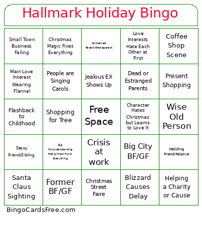 Hallmark Holiday Bingo Card
