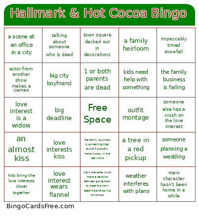 Hallmark & Hot Cocoa Bingo Card
