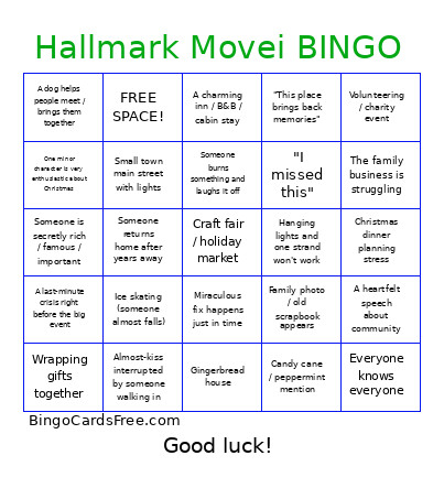 Hallmark Movei Bingo Card