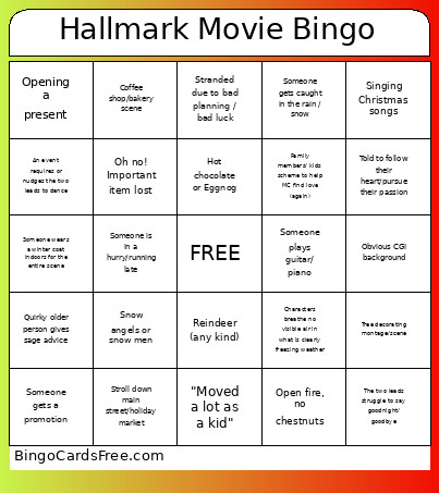 Hallmark Movie Bingo Card