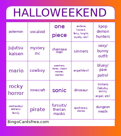 HALLOWEEKEND Bingo Card