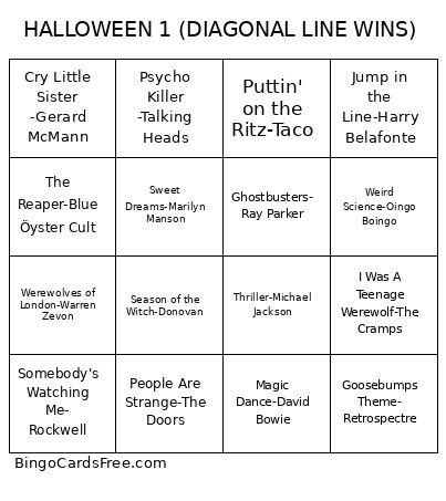 HALLOWEEN 1 (DIAGONAL LINE WINS) Bingo Card