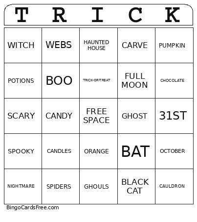 Halloween Bingo Card 2