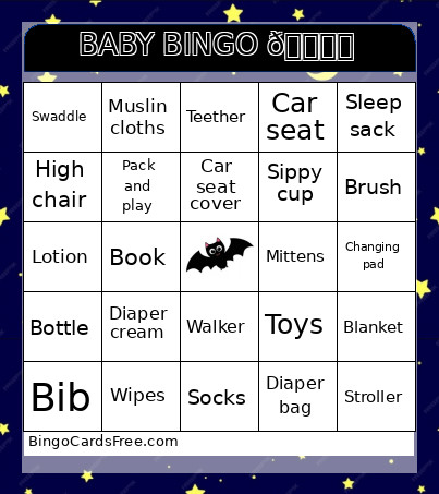 Halloween Baby Shower Bingo Card