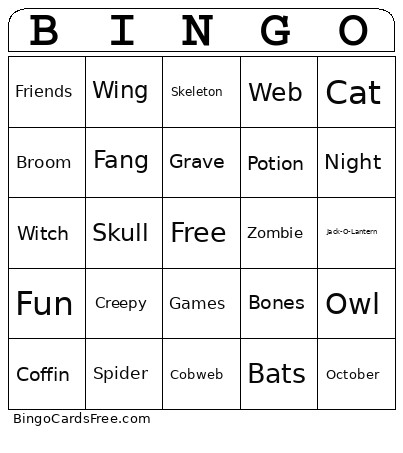Halloween Bingo Card