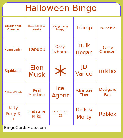 Halloween 2025 Bingo Card