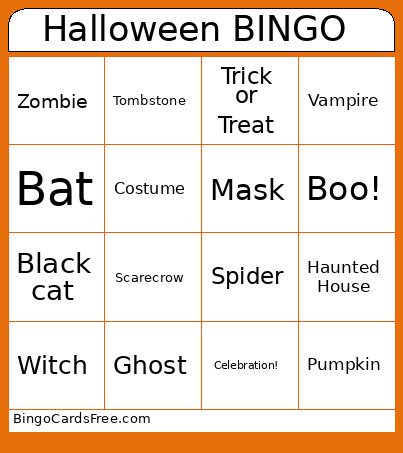 Halloween Bingo Card 2