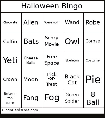 Halloween Bingo Card
