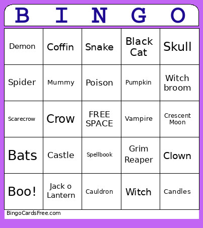 Halloween 26 Bingo Card