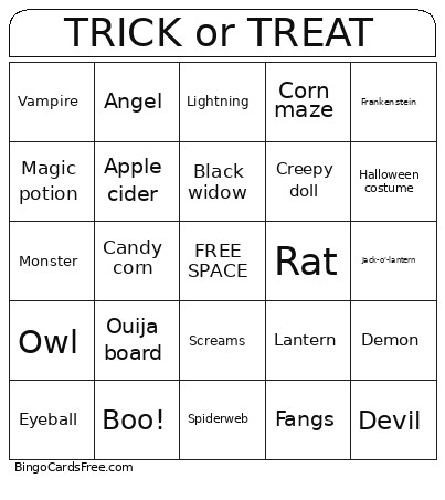 Halloween Bingo Card