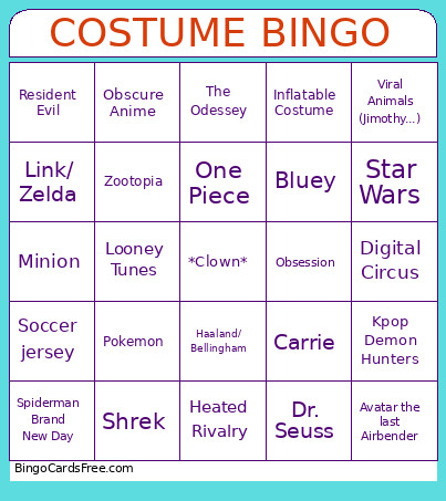 Halloween Costume Bingo Card