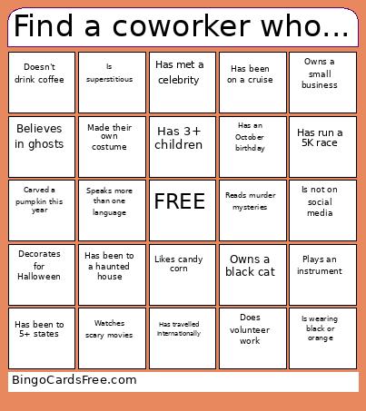 Halloween Coworker Bingo Card