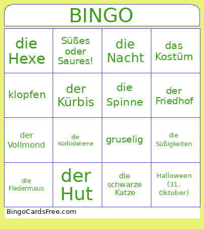 Halloween DAZ Bingo Card