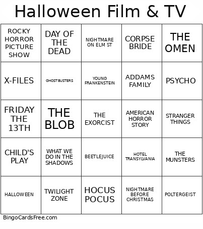Halloween Film & TV Bingo Card