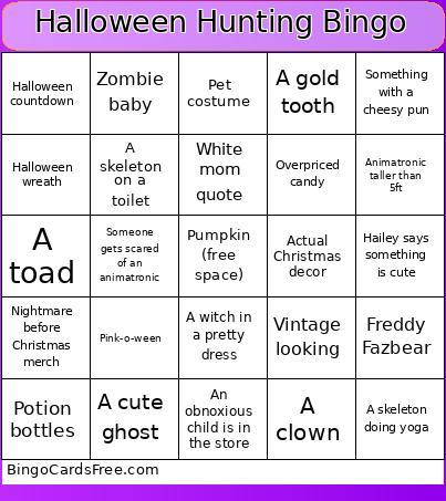 Halloween Hunting Bingo Card