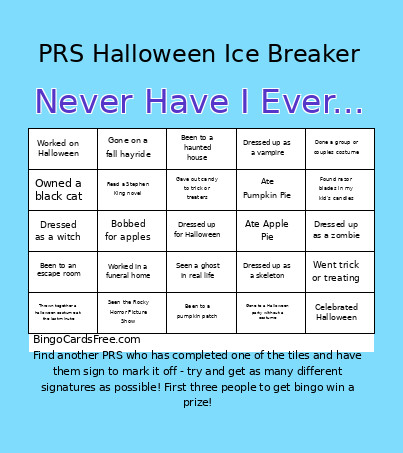 Halloween Ice Breaker Bingo Card
