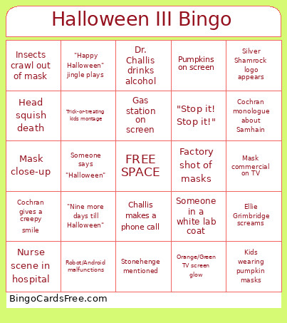 Halloween III Bingo Card