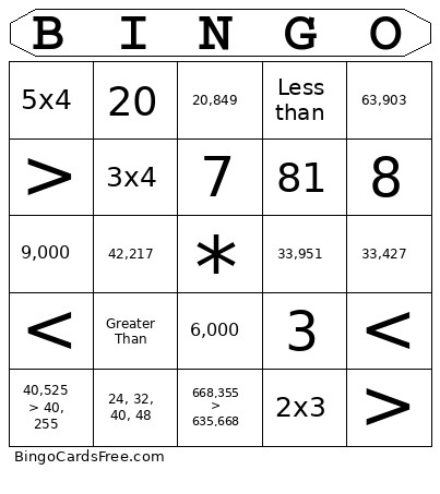 Halloween Math Bingo Card