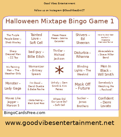 Halloween Mixtape Game 1 Bingo Card