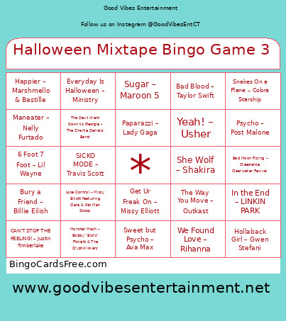 Halloween Mixtape Game 3 Bingo Card