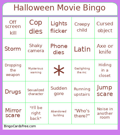 Halloween Movie Bingo Card