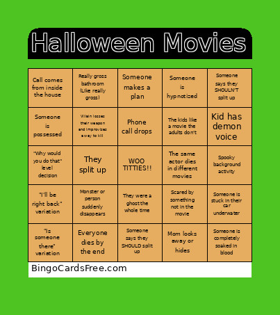 Halloween Movies Bingo Card