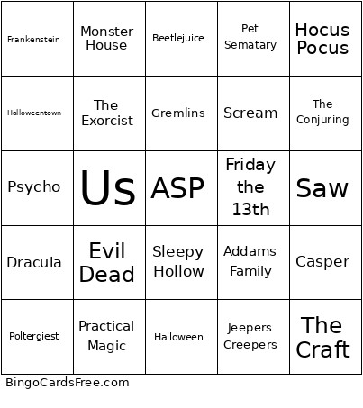 Halloween Movies Bingo Card