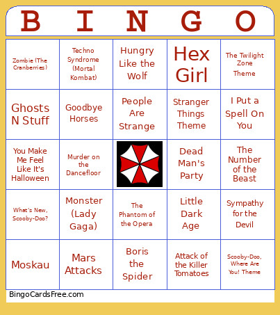 Halloween Music Bingo Card