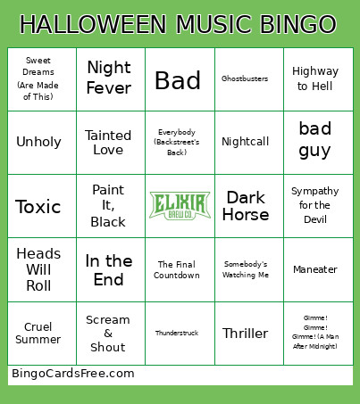 Halloween Music 2025 Bingo Card