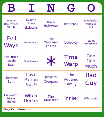 Halloween Music Bingo Card