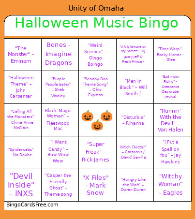Halloween Music Bingo Card