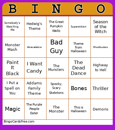 Halloween Music Bingo Card