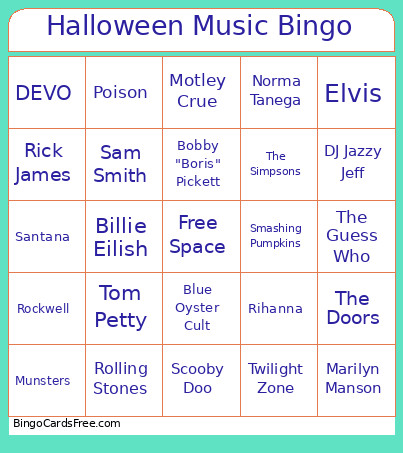 Halloween Music Bingo Card