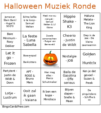Halloween Muziek Ronde Bingo Card