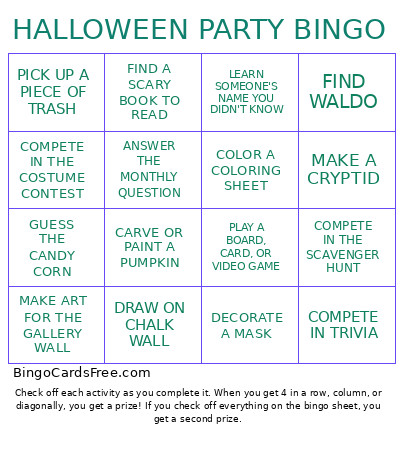 Halloween Party Bingo Card