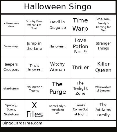 Halloween Singo Bingo Card