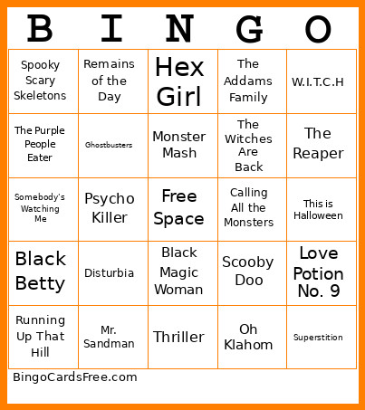Halloween Song Bingo Card