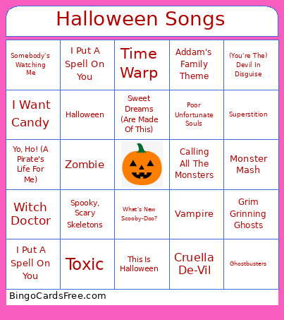 Halloween Songs Bingo Card