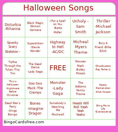 Halloween Songs Bingo Card