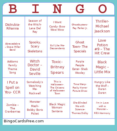 Halloween Spooky Musical Bingo Card